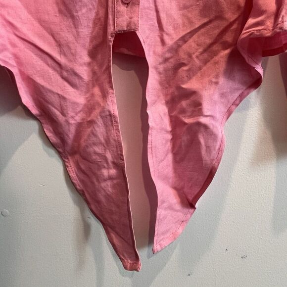 Boston Proper Pink Linen Button Up Blouse Women’s XS Tie Front Party Shower Long - Picture 6 of 12